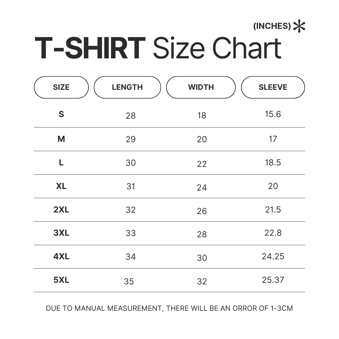 T shirt Size Chart - Night in the Woods Store