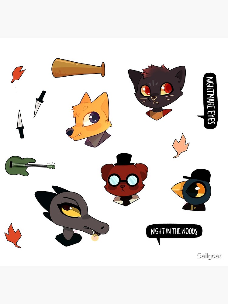 Night In The Woods Characters Stickers Throw Pillow - Image 2