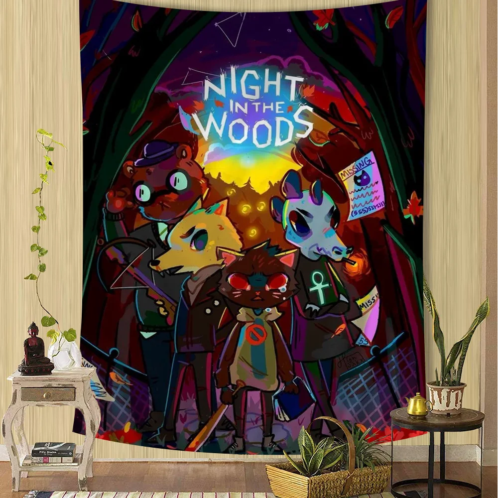 Night in the Woods Colorful Character Collage Tapestry