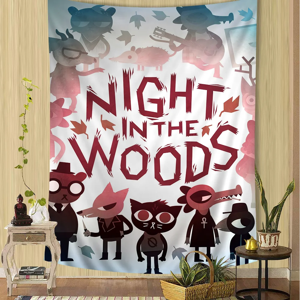 Night in the Woods Logo and Characters Graphic Tapestry